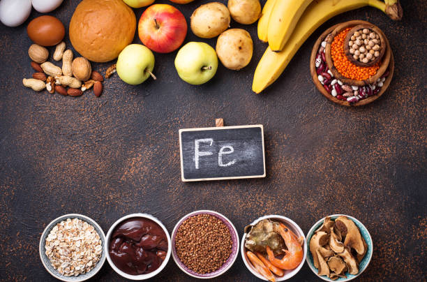 Healthy product sources of iron. Food rich in Fe (ferrum)