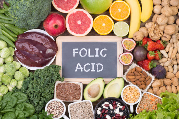 Food rich in folic acid, top view