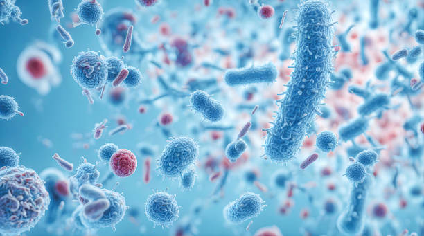Microscopic blue bacteria background